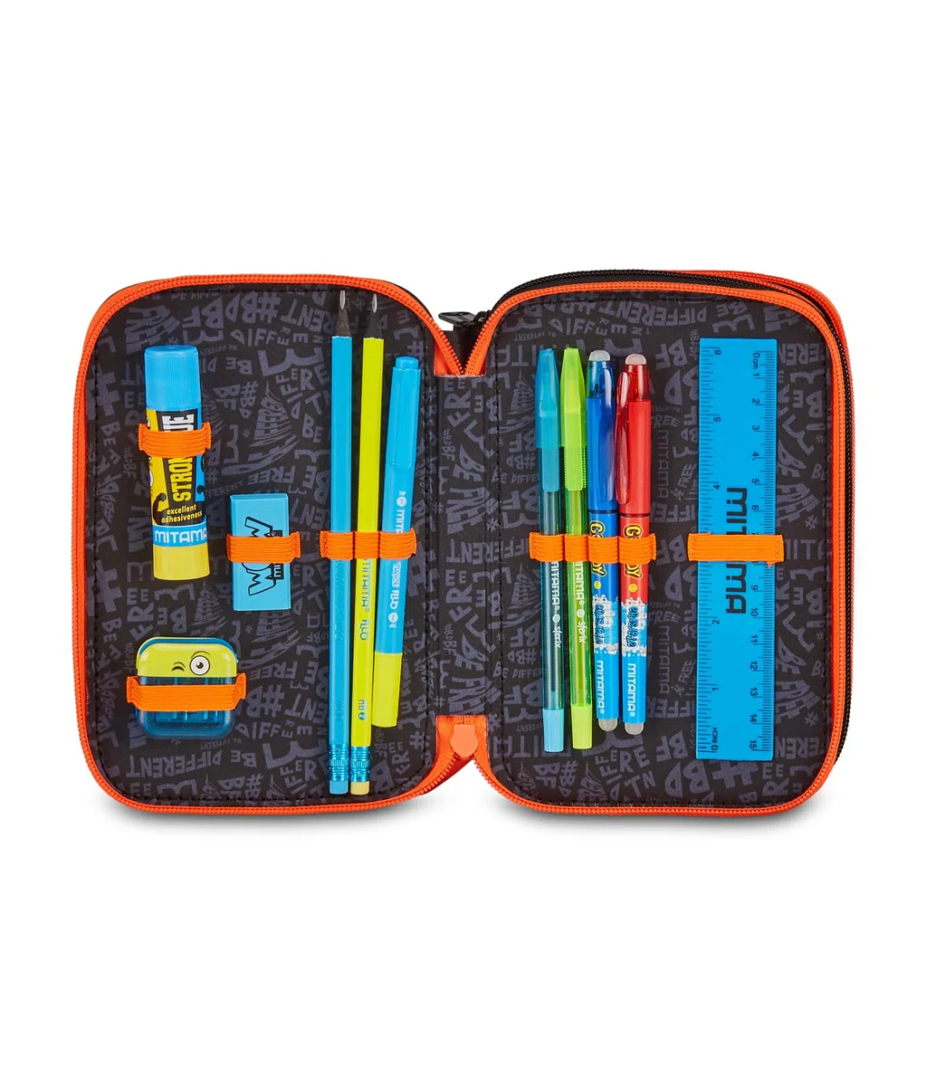 Mitama Astuccio Scuola 3 Scomparti, TRIPLO MITADRIFT, Contenuto 47 pz, Completo di Matite, Pennarelli, Portapenne Scuola Elementare Bambino