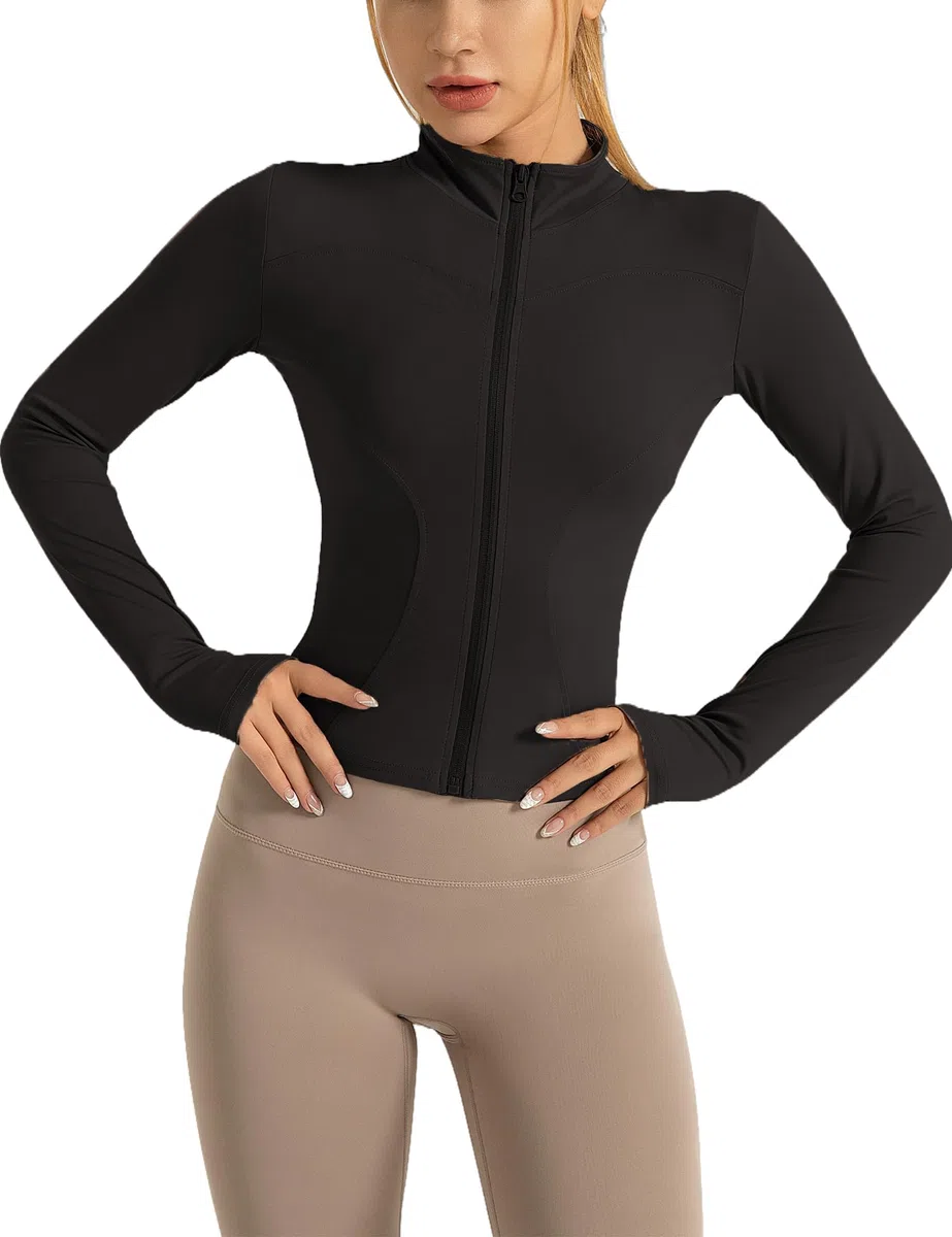 Giacca Sportiva da Donna Giacca Leggera da Corsa Top con Cerniera per Yoga Giacca Sportiva Traspirante Con Fori per Pollici Corsa Yoga Palestra.