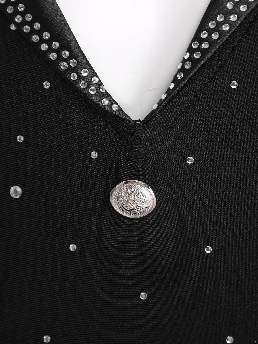 Agoky Body da Ballo Latino Americano per Uomo Maniche Lunghe con Strass Camicia Scollo a V da Danza Classica Leotard da Danza Standard Sala Tango Jazz Pattinaggio