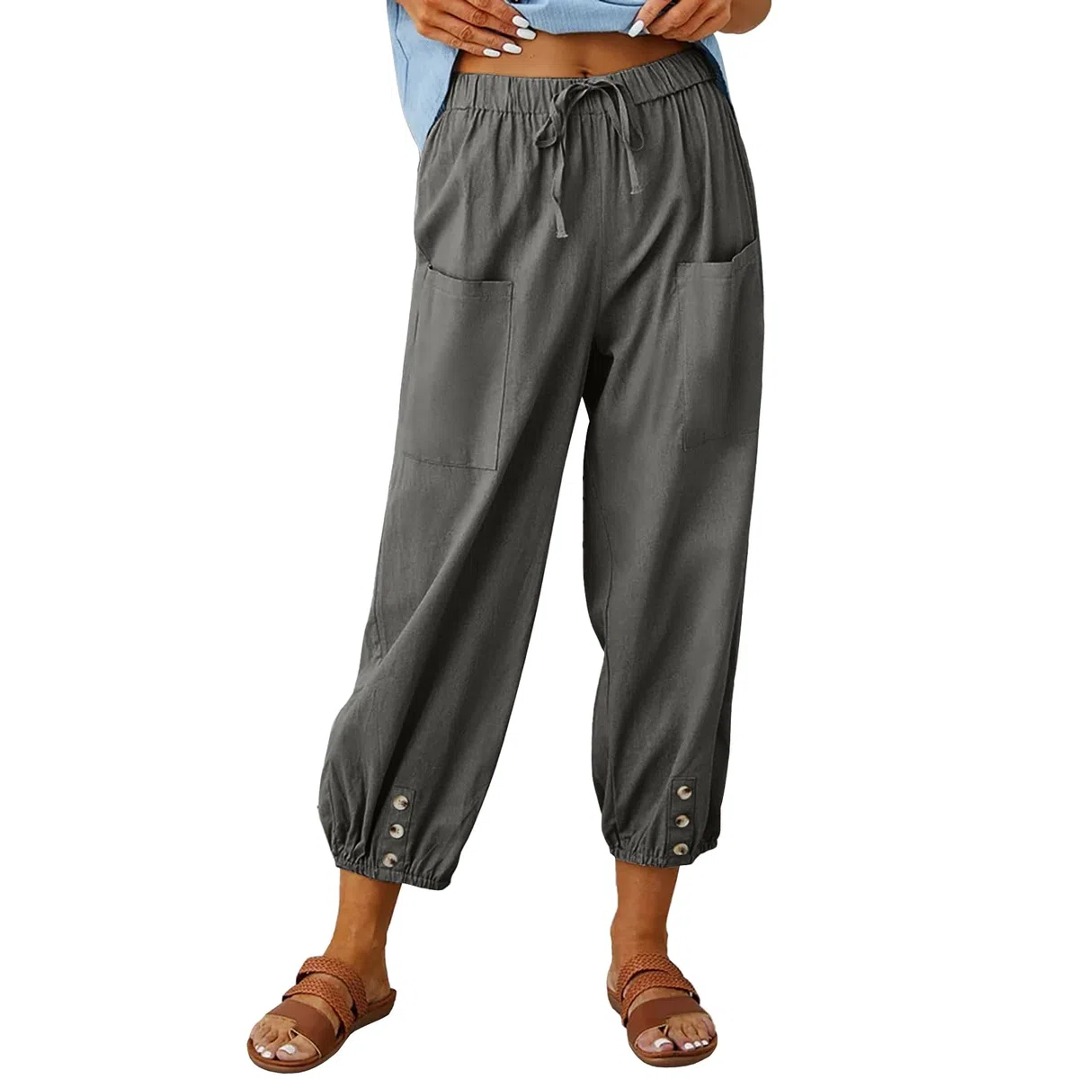 Pantaloni Donna Estivi Leggeri Cotone Pantaloni a 7/8 Gamba Larga Casual Pantaloni Cropped Harem Pants Elastici in Vita per Spiaggia Vacanze