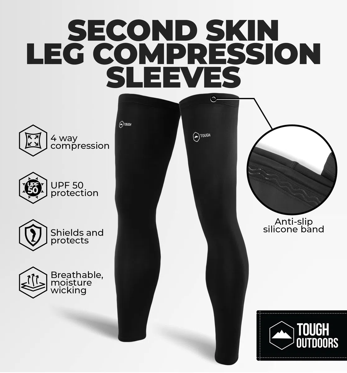 Tough Outdoors Manicotti a compressione per gambe resistenti all'aperto - Manicotto a compressione per tutto il corpo per uomo e donna, Manicotti per gambe UV - Scaldamuscoli da ciclismo