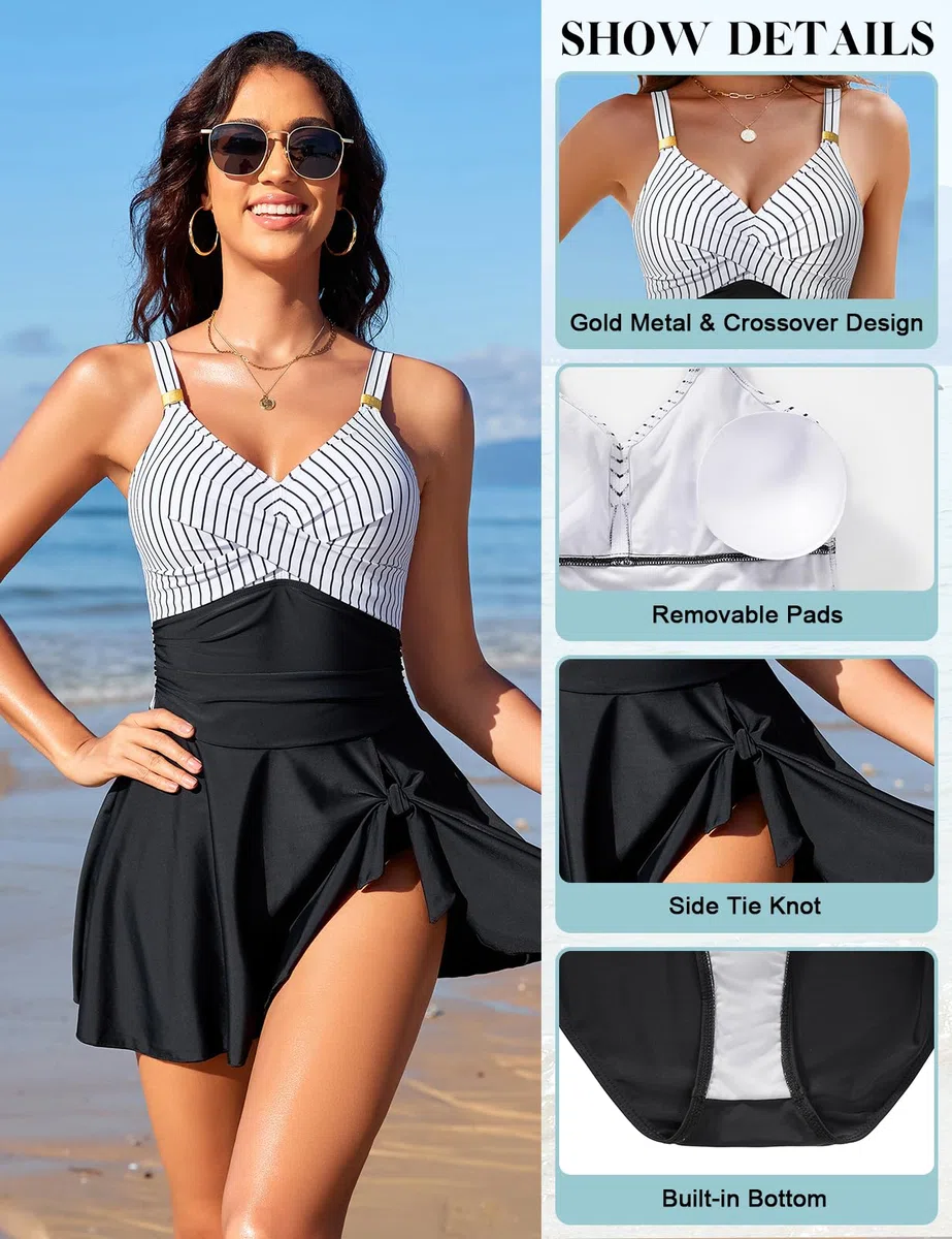 Costume Intero Donna Contenitivo Push Up Swimsuit Curvy Colllo a V con Spalline Regolabili Mare Spiaggia Swimwear