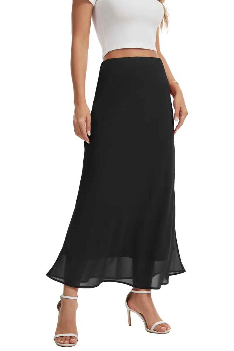 BEIGAI Gonna lunga da donna, elegante, con vita elasticizzata, in chiffon, leggera, linea ad A, casual, estiva, per feste, alla moda