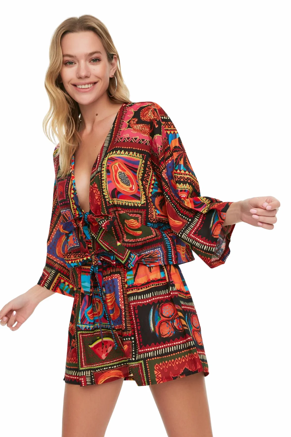 Trendyol Set di Due Pezzi Tessuto con Stampa Paesaggistica Donna Camicia