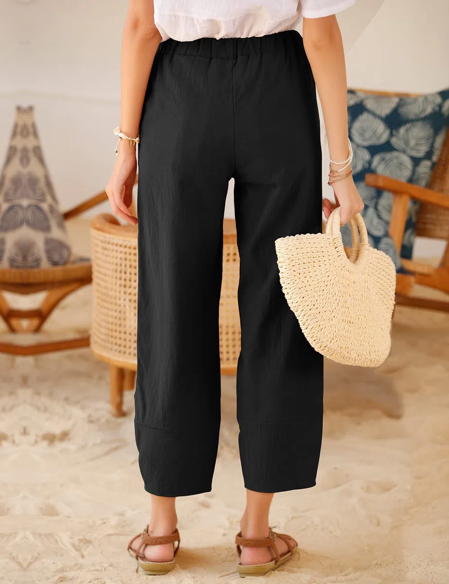 heekpek Pantaloni Donna Estivi Cotone Lino Leggeri Comodi Pantalone Casual Donna Larghi Tinta Unita Pantaloni Spiaggia 9/10 Lunghezza