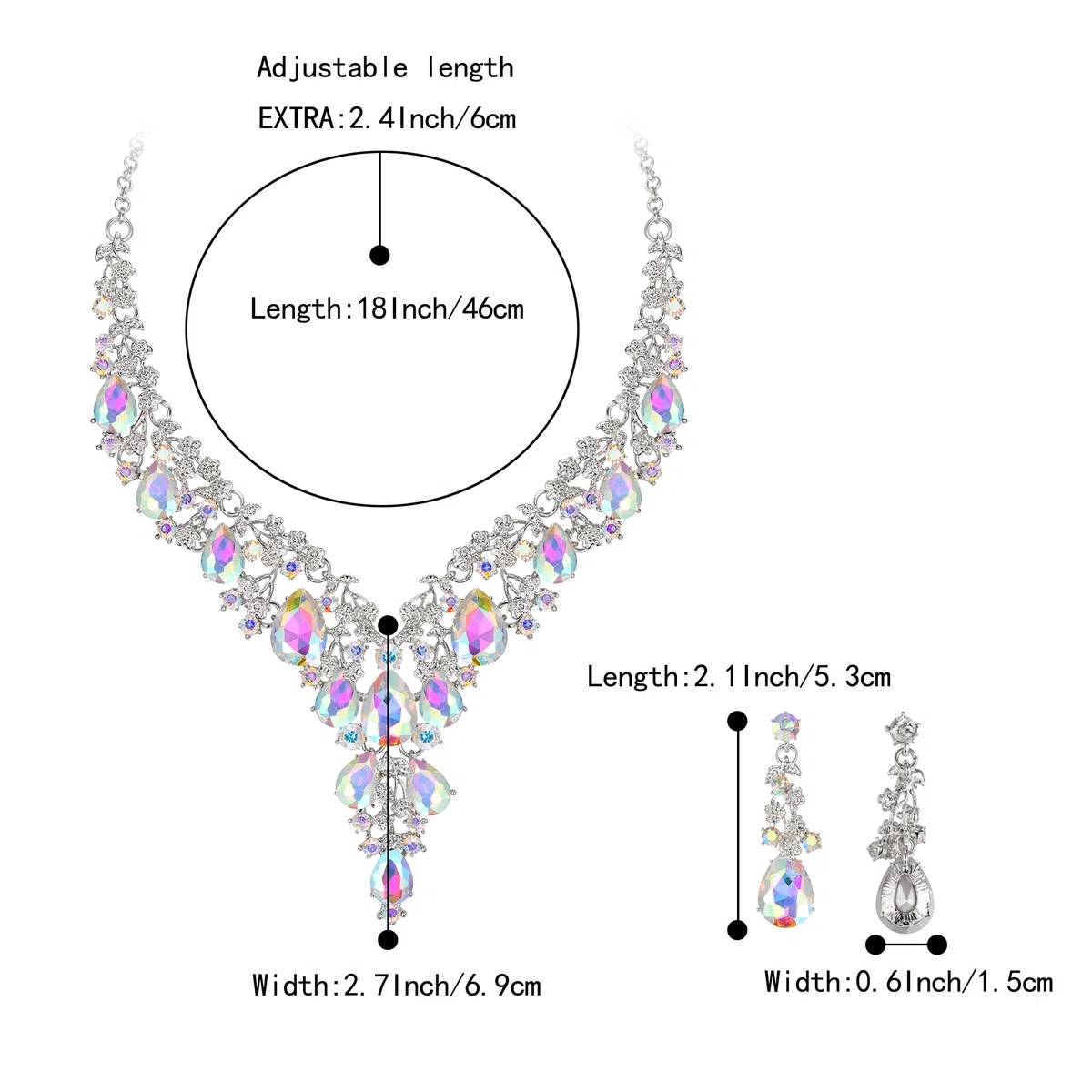 Matrimonio Sposa Jewellery Set Goccia Strass Cluster Statement Collana Orecchini Pendenti Bigiotteria per Donne
