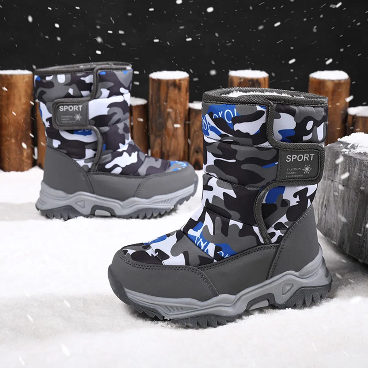 Generisch Stivali da neve per bambini, con chiusura in , suola spessa, eleganti stivali invernali, suola profilata, antiscivolo, da trekking, da trekking