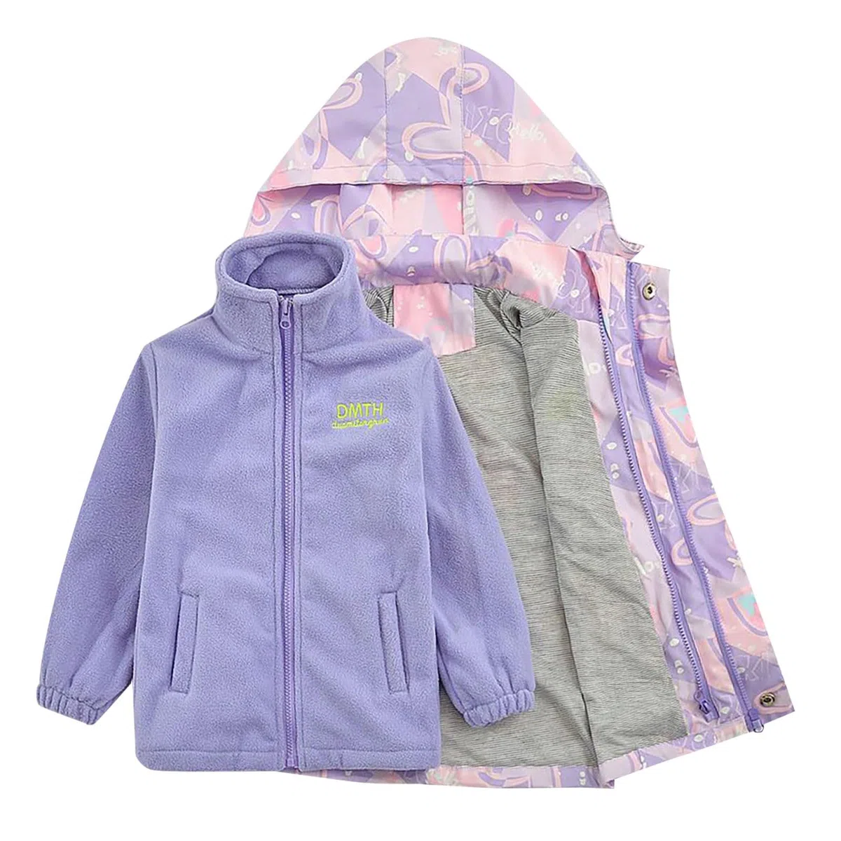Generisch Tuta da sci a due pezzi, a maniche lunghe, impermeabile, resistente alla neve, con giacca interna rimovibile, per bambini, bambini grandi e ragazze