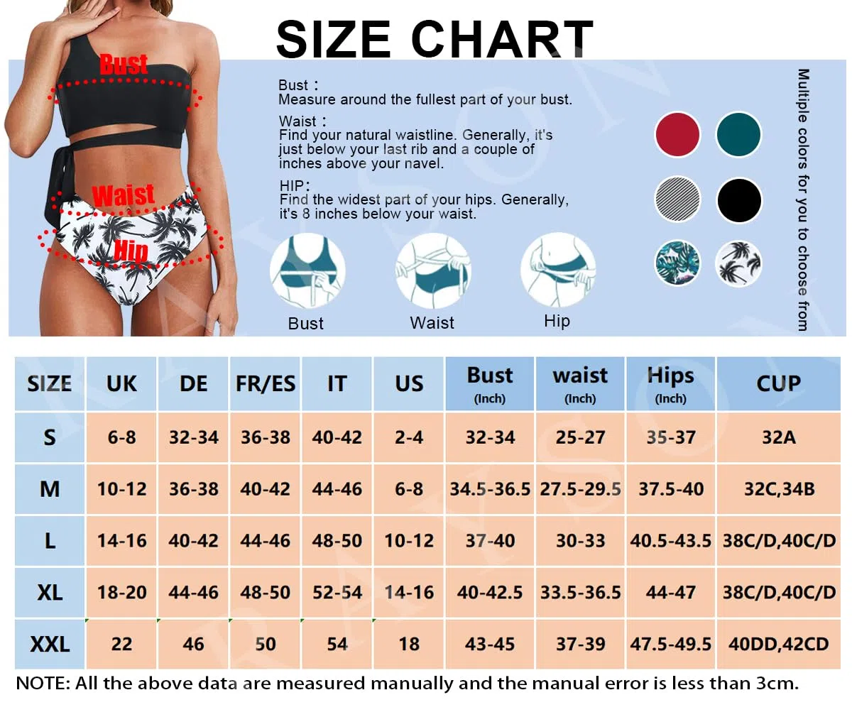 Rayson Donna Vita Alta Costume da Bagno a Due Pezzi Bikini Set Chic Monospalla retrò con Spalline Laterali