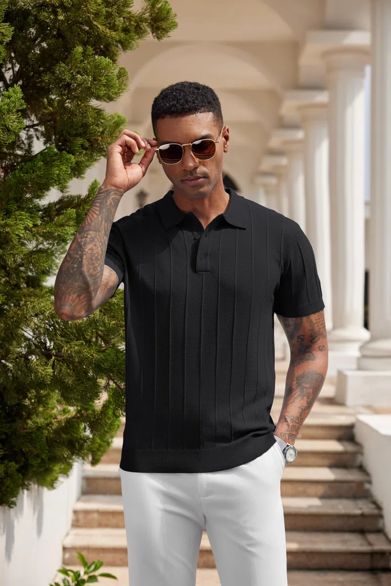 COOFANDY Polo Uomo Manica Corta Estate Casual Vacanza Bottone Maglia Stretch Golf T-Shirt