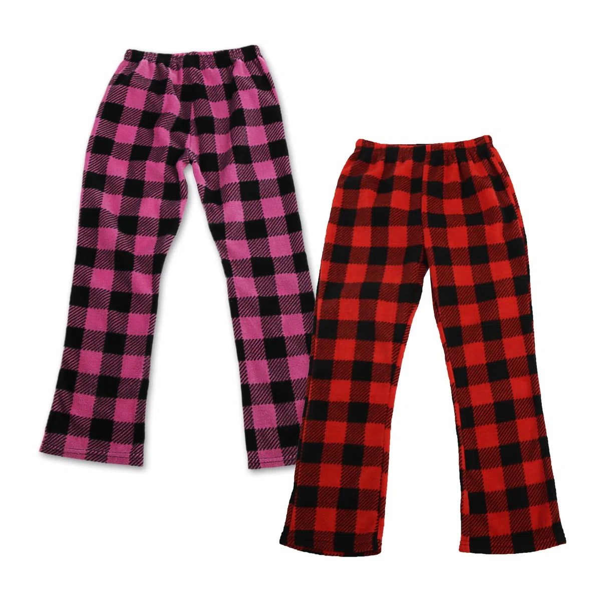 Confezione da 2 pantaloni pigiama in pile per bambine, motivo scozzese, morbidi, a quadri, con tasche, biancheria da notte