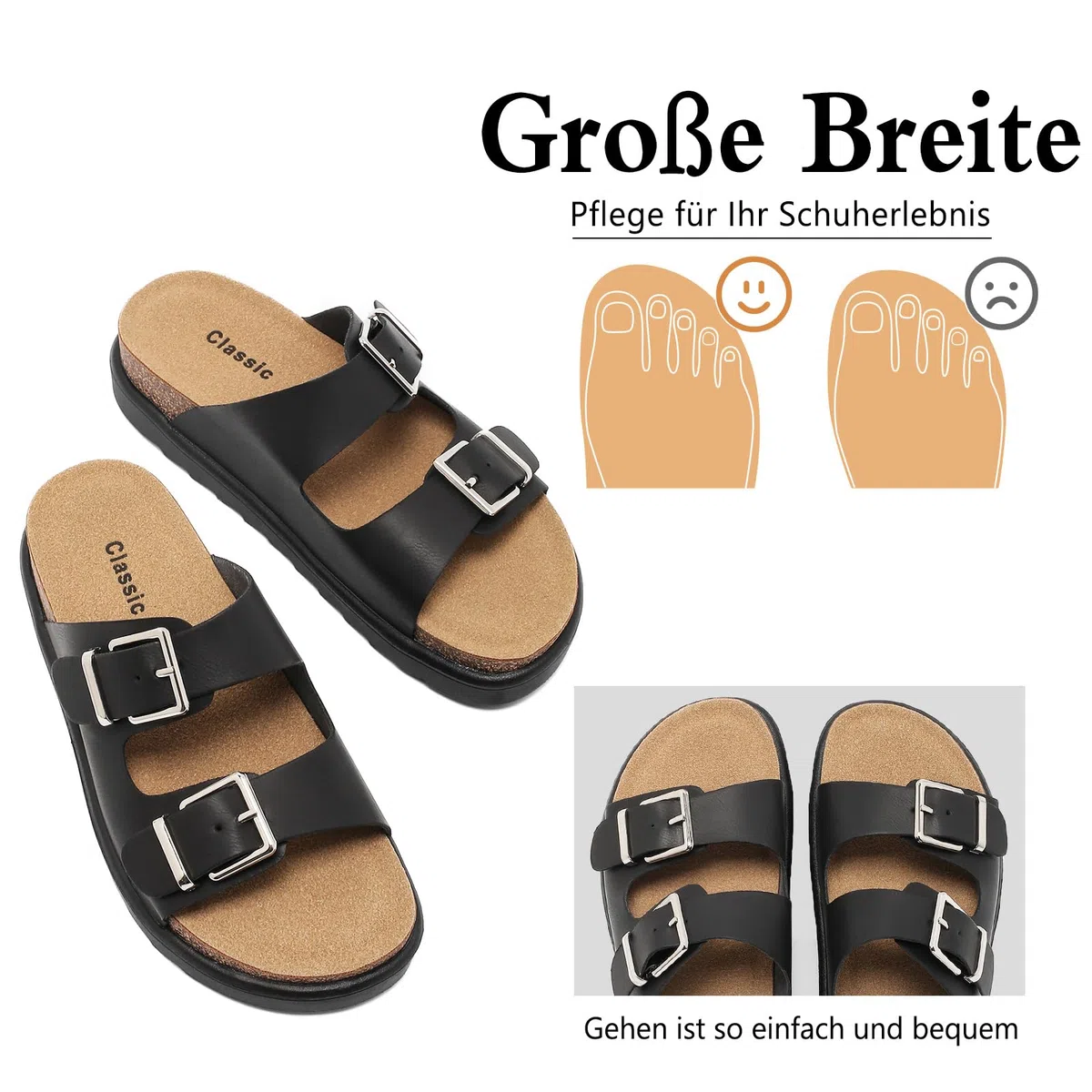 Sandali Donna con Sughero Estivi, Ciabatte con Doppia Fibbia Pantofole Morbide Slip-On, Comode Sabot da Casa con Suola Spessa