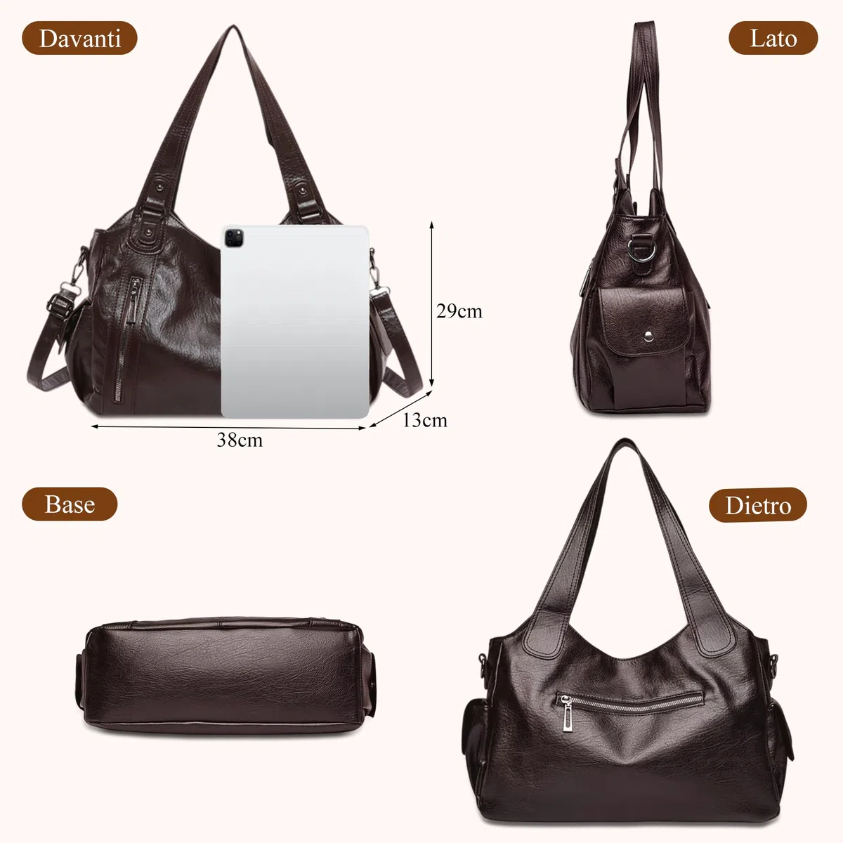 Borsa Donna PU Elegante e Versatile, Capiente per Ufficio, Studio, Viaggi e Vita Quotidiana, Vintage Chic con Tracolla Regolabile