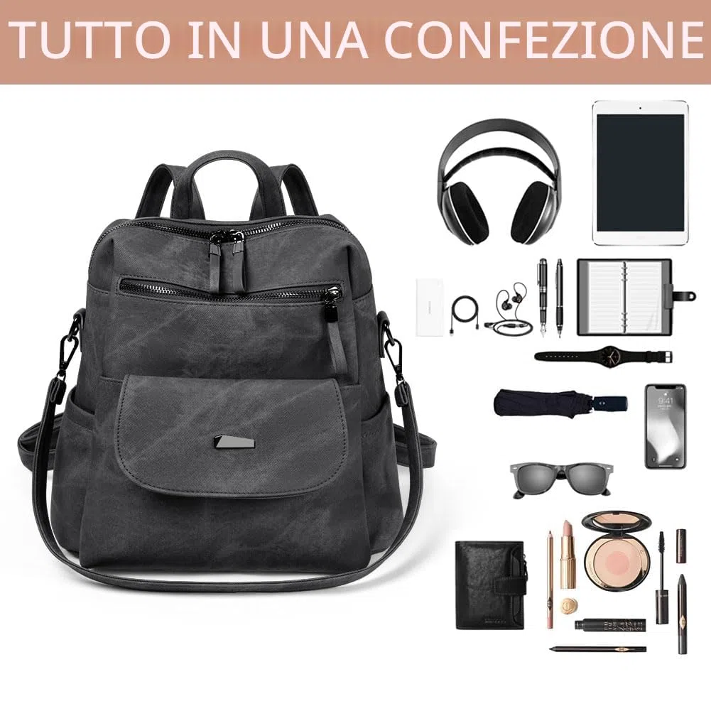 Aucuu Zaino Donna, Borsa Zaino Donna Elegante, Zainetto Multifunzionale, Zainetto Casual in Pelle PU, Zaini Antifurto, Borsa a Zaini Casual per Shopping Scuola Viaggio Lavoro