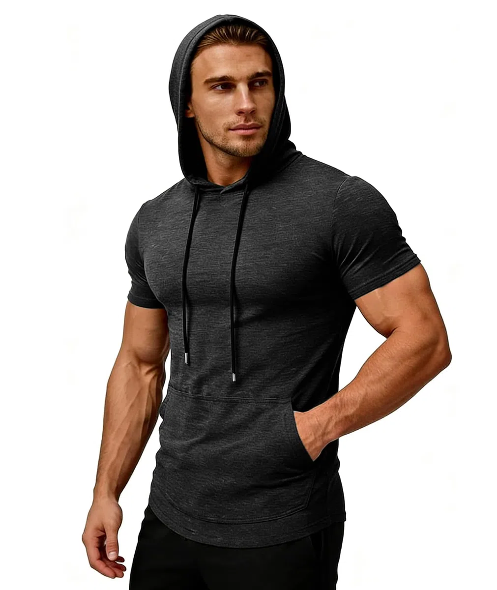 ZITY T-Shirt Sportiva Uomo con Cappuccio Maniche Corte Traspirante Palestra Corsa Estate M-3XL