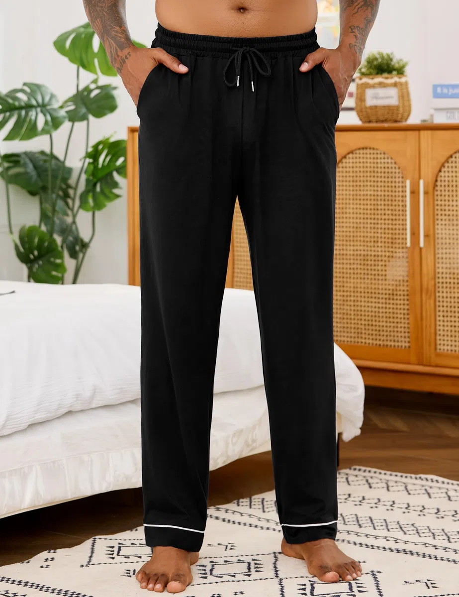 Pantaloni Pigiama Uomo Cotone Leggero Pantalone Pigiama Comodo Pantaloni da Casa con Tasche Pantalone Pigiami Lungo Casual Leggero S-3XL