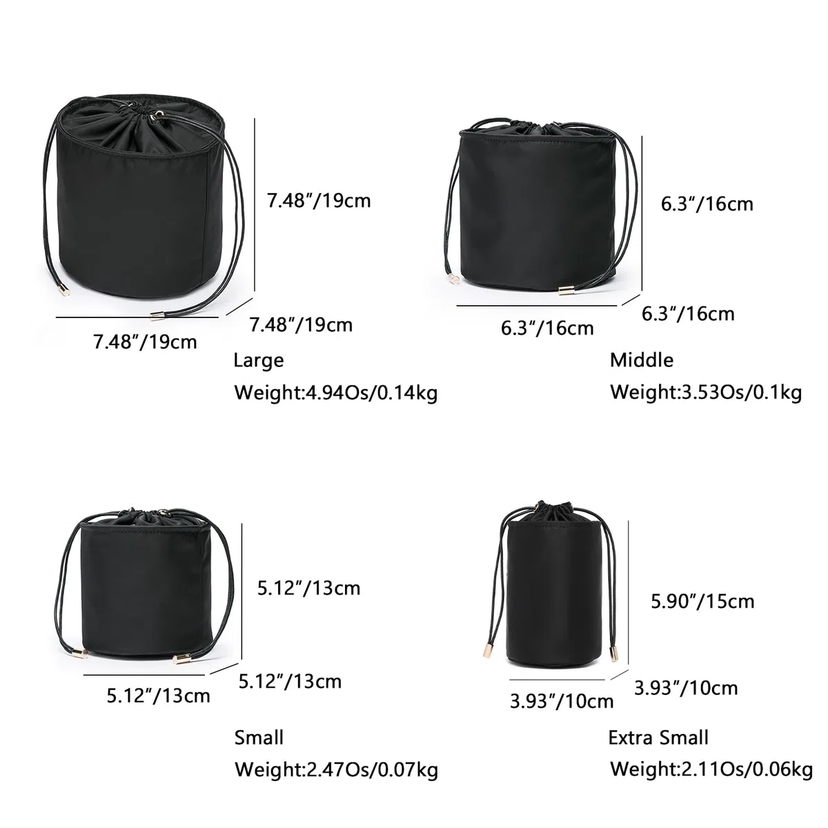 Organizer Alto da Donna in Tela, Rotondo per Borsetta e Cosmetici, Borsa per Trucchi (L, Nylon, Nero)