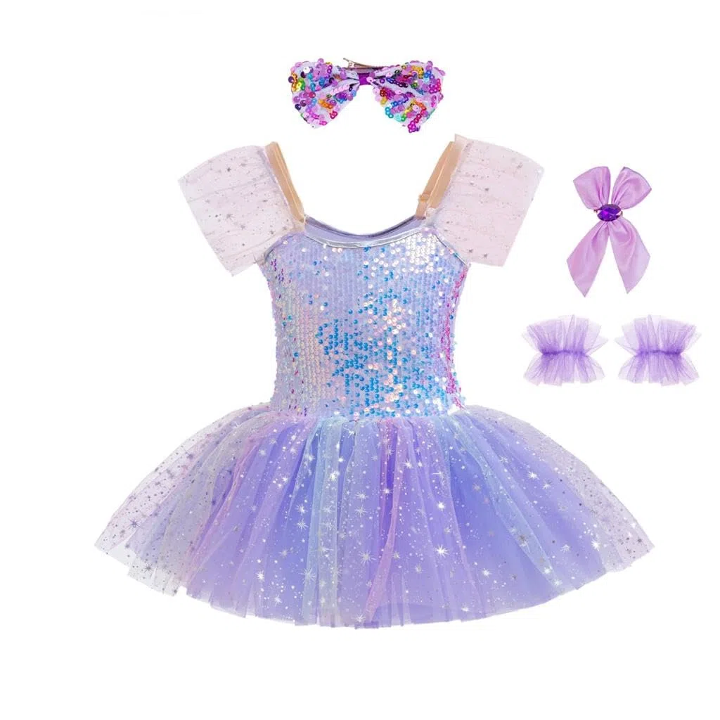 Lito Angels - Vestito da Balletto con tutù Scintillante per Bambine, Costume da Ballerina Principessa con Paillettes, Vestito per Festa di Compleanno e Pasqua, Rosa/Viola, dai 3 ai 12 Anni