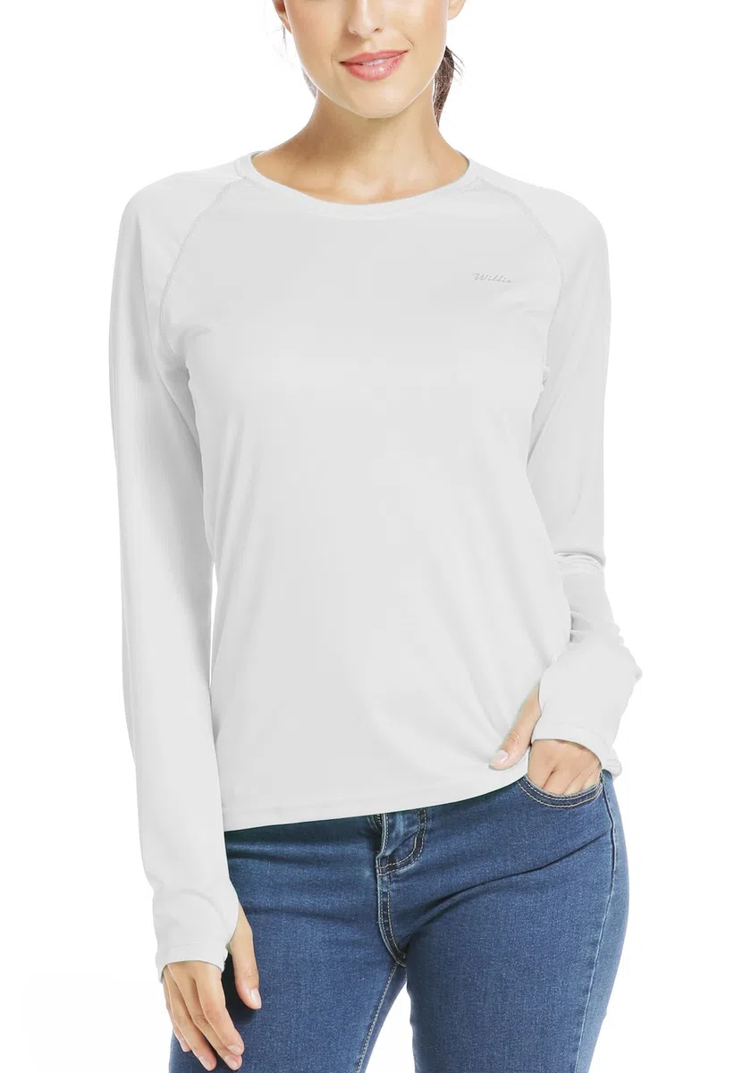 WILLIT Maglietta sportiva da donna, UPF 50+, protezione solare, a maniche lunghe, per corsa, nuoto, escursionismo, pesca, peso leggero