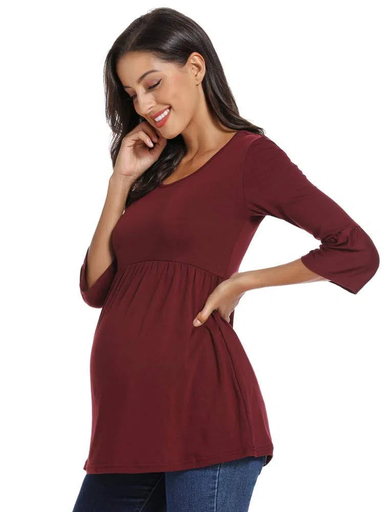 Maglietta da donna con maniche a 3/4, a righe, capo premaman