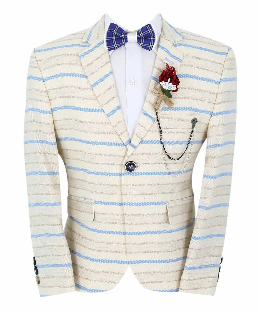 SIRRI Giacca da ragazzo a righe orizzontali, vestibilità aderente, alla moda, casual, occasioni speciali, compleanni, matrimoni, cene, balli studenteschi