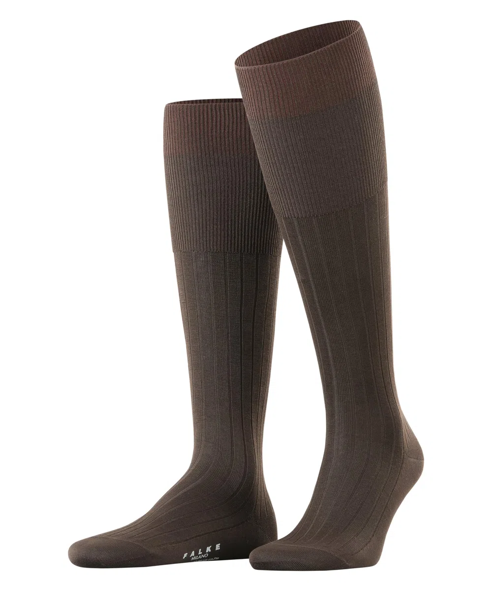 FALKE uomo Milano calzini lunghi traspiranti sostenibili biologici cotone filo di Scozia suola climatica attiva cuciture piatte alla punta sottili a coste per look casual eleganti lavoro 1 paio