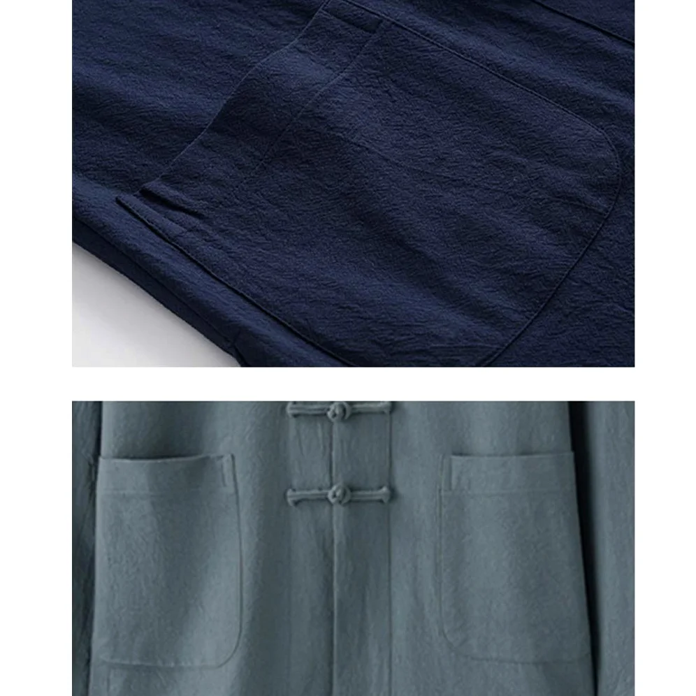 ZHOUXIAO Giacca di Arti Marziali in Lino di Cotone Uomo Kung Fu Uniformi Camicia a Maniche Lunghe, Abito a Coda Vestiti Cinesi Tradizionali, Vestiti di Tai Chiti di Blue-L