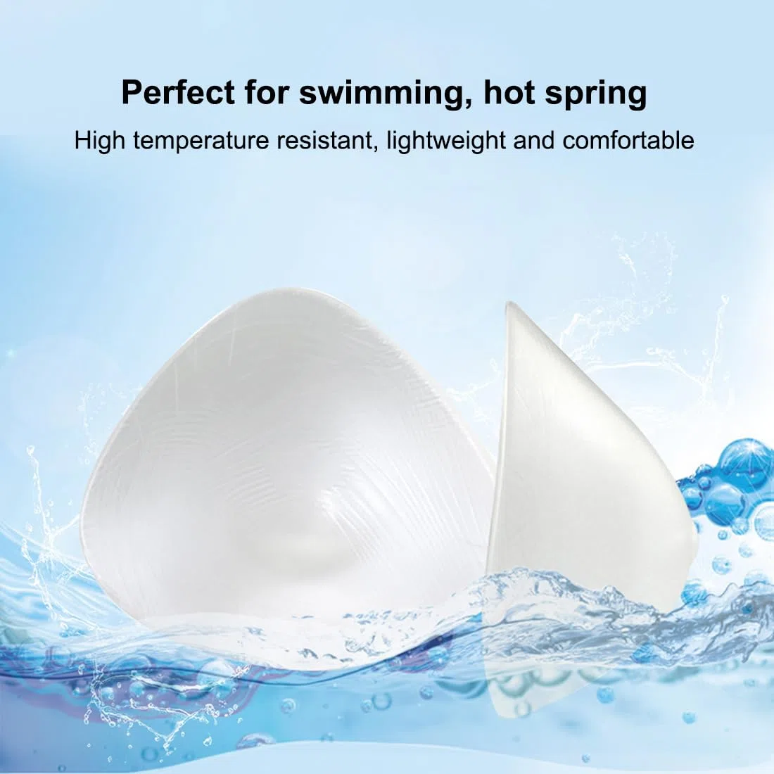 ELMIKA Inserto per reggiseno concavo in silicone, triangolare, per mastectomia, per nuoto e sorgenti termali, pezzo unico