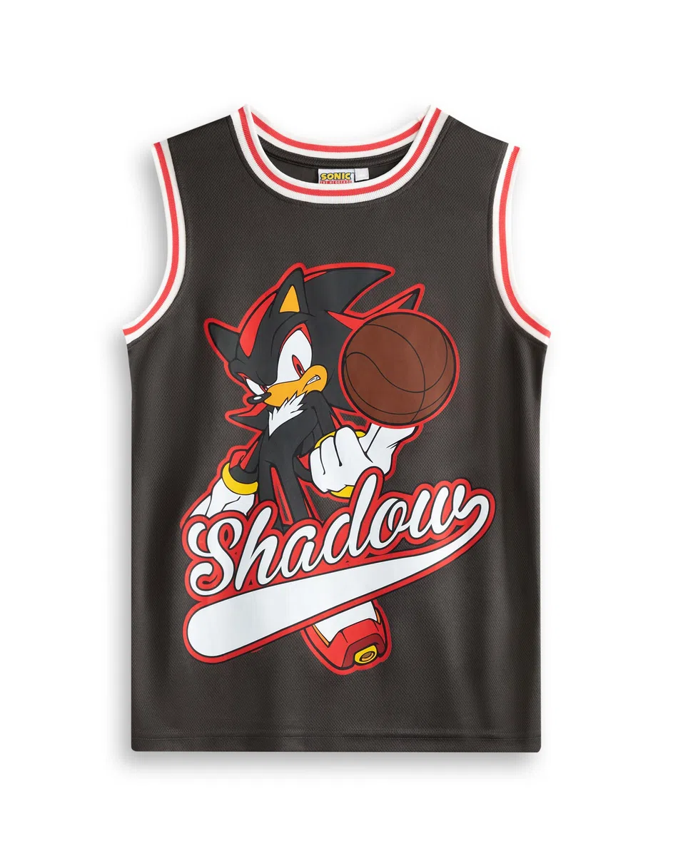 Sonic The Hedgehog Set da basket da 2 pezzi Shadow in nero | Abbigliamento sportivo unisex per bambini | Maglia da basket senza maniche con design a fumetti | Abbigliamento sportivo per bambini