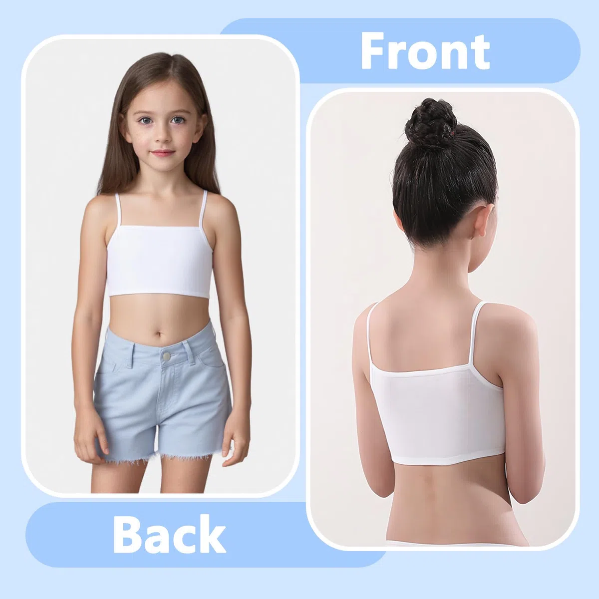 Confezione da 8 reggiseni sportivi per ragazze, morbidi e confortevoli, in cotone, per ragazze, non imbottiti, per allenamento, primi reggiseni per bambini e adolescenti, età 8-12 anni