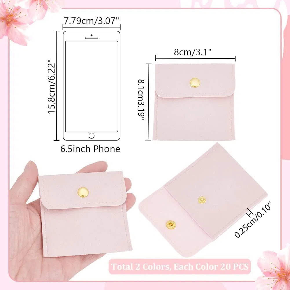 PH PandaHall 40pz Sacchetti per Gioielli Microfibra Sacchetti Gioielli con Bottone a Pressione, 2 Colori Piccola Borsa per Confezione Regalo Collana Bracciali Orecchini Anelli, 8x8cm