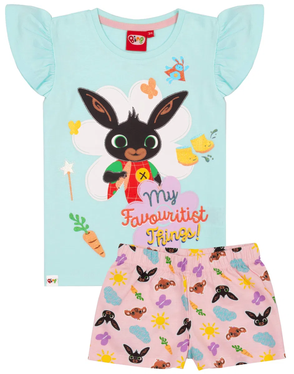 Bing Bunny Pigiama Ragazze Sula Carattere CBeebies Camicia Pantaloncini Bambini