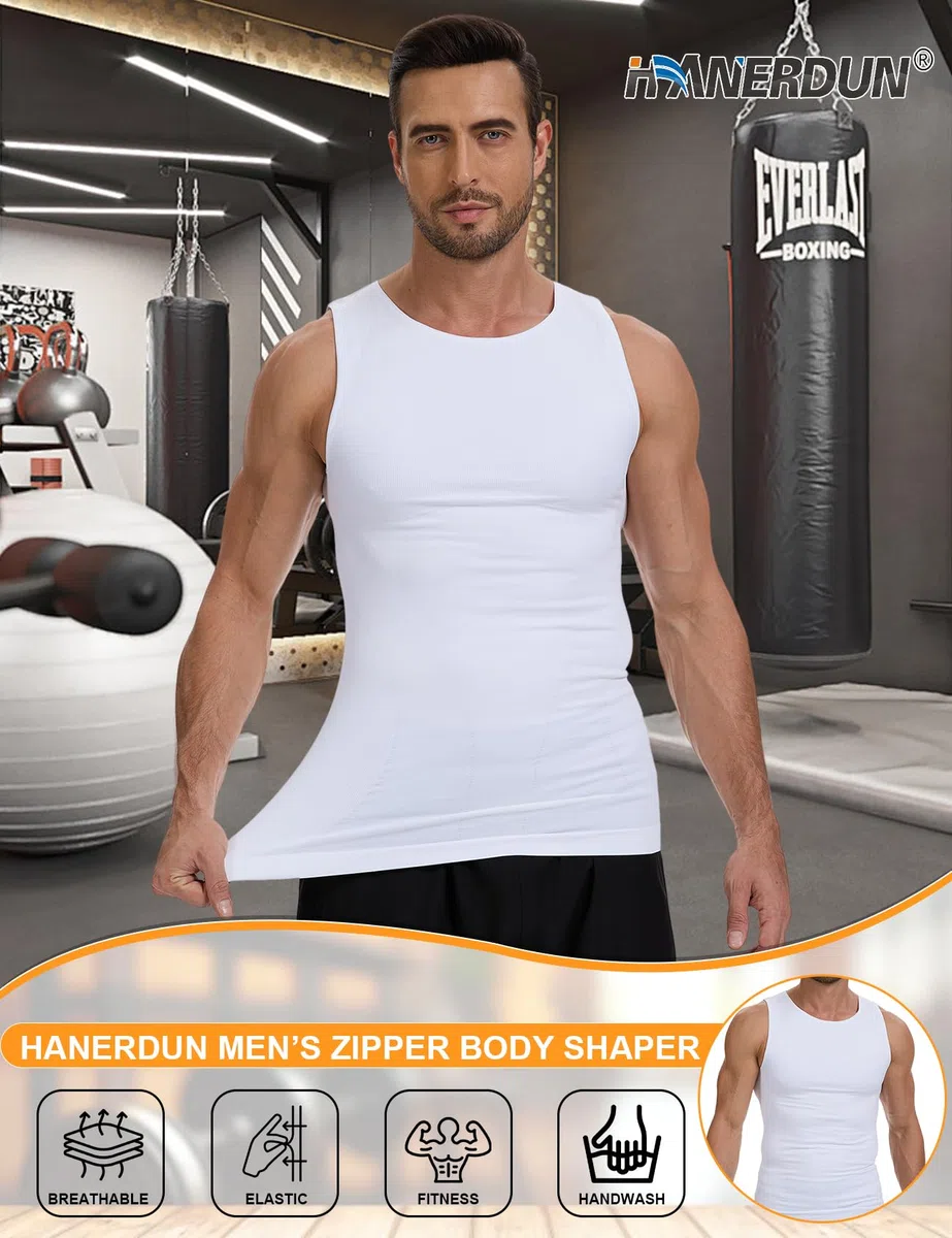 HANERDUN Camicia Compressiva Uomo – Alta Elasticità, Modellante per Addome, Antiscivolo, Invisibile sotto i Vestiti – Perfetta per Fitness, Ufficio e Uso QuotidianoCompressione Uomo
