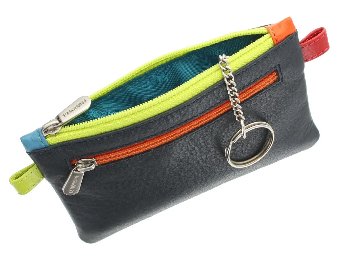 Portamonete Visconti con chiusura a zip e porta chiavi. Collezione CORA CP2 Blu marino