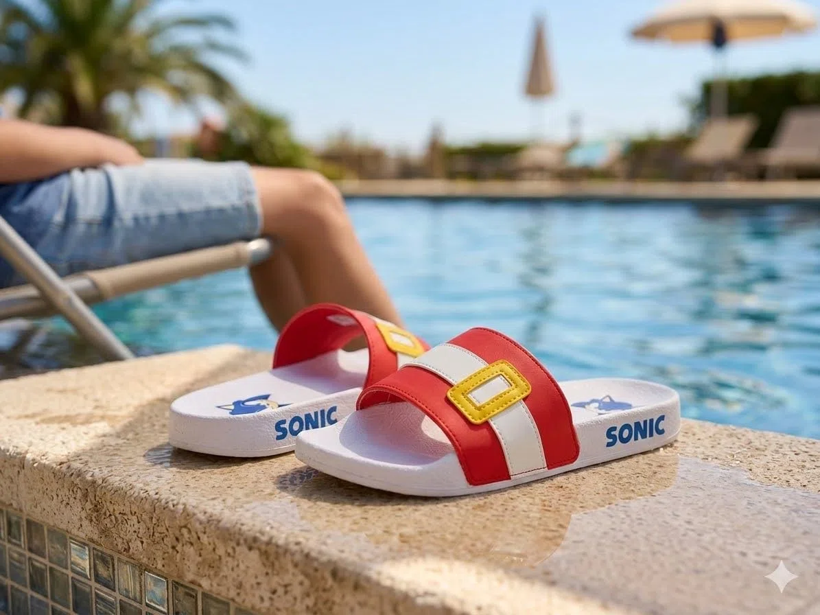 Sonic The Hedgehog Slider da piscina per ragazze o ragazzi, infradito, sandali da spiaggia per bambini, Blu, Taglia 28-37 EU