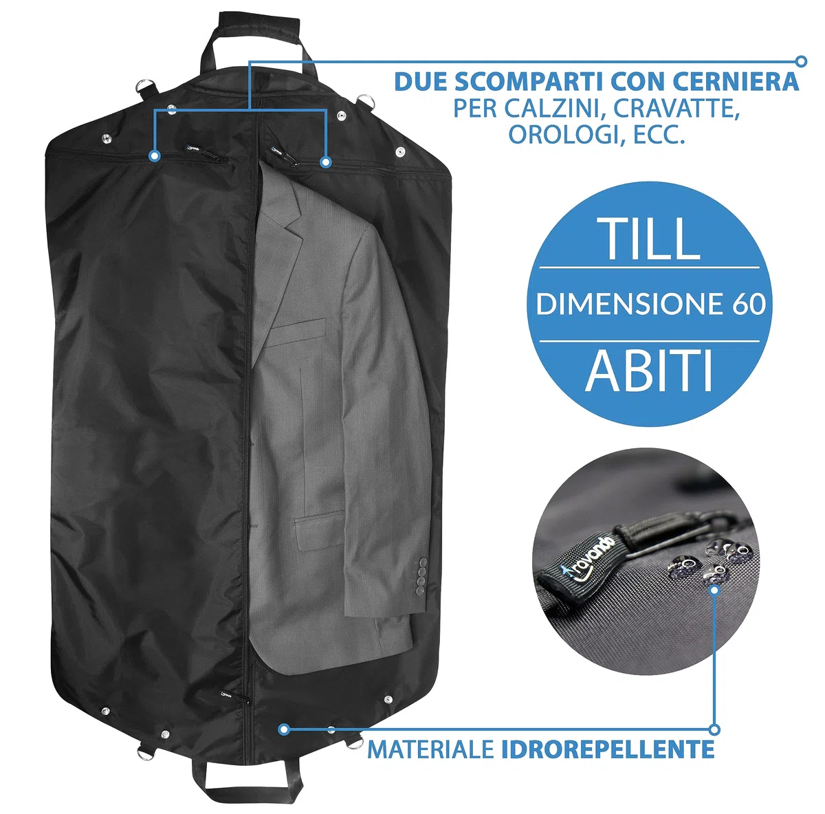 TRAVANDO Porta Abiti da Viaggio con Tasca Computer 15” integrata, Cinghia tracolla - Borsa con Manici, Copriabito, Custodia camicie indumenti, Carrier indumenti, Valigia Vestito Business