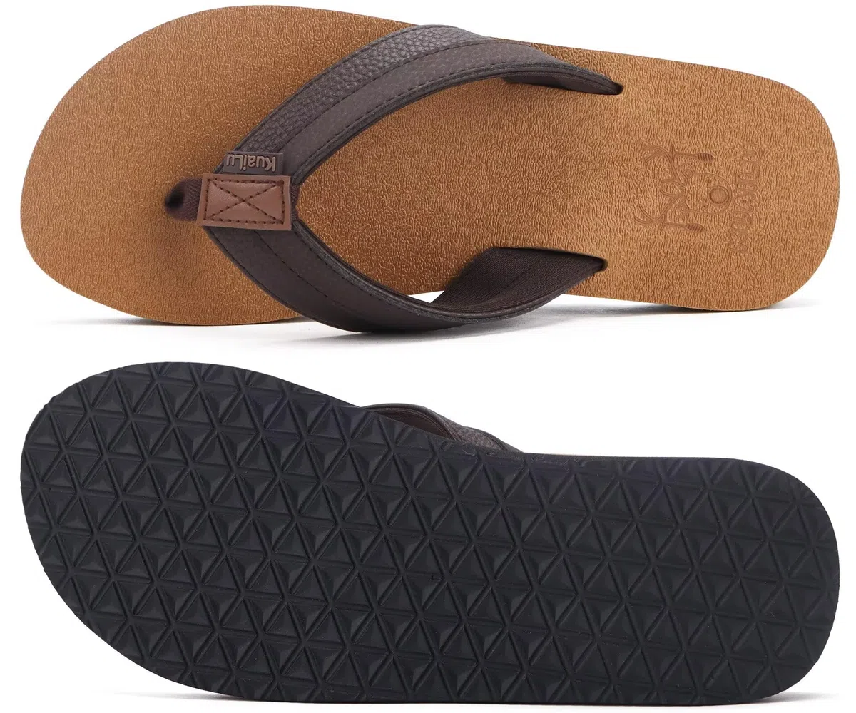 KuaiLu Infradito Uomo Estive Comode Pelle Ciabatte Supporto Arco Plantare Spiaggia Piscina Sandali Cuoio Mare Leggere Antiscivolo Gomma Suole
