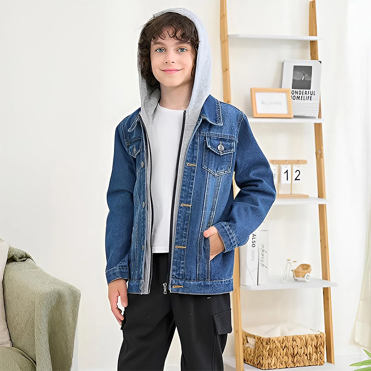 amropi Bambini Ragazzi Giacca di Jeans con Cappuccio Denim Giubbotto Casual Giubbino Jacket