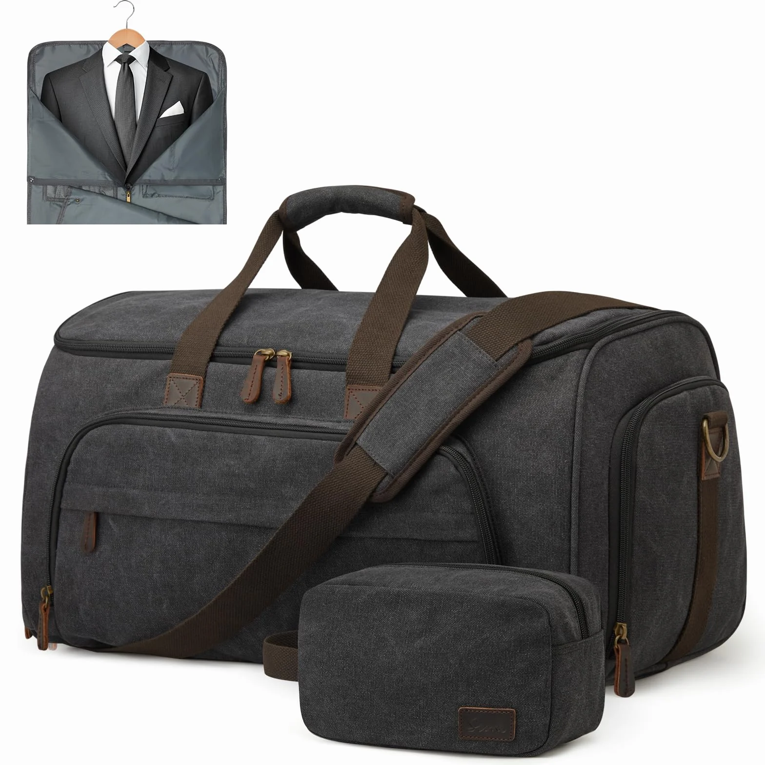 S-ZONE 60L 3 in 1 unisex borsa per vestiti convertibile in tela con astuccio da toilette per viaggi vacanze brevi viaggi d'affari