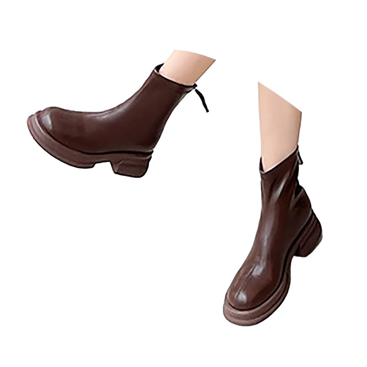 Stivaletti da donna con plateau corti in pelle laccata, alla moda, tinta unita, con fondo spesso, punta tonda, classici britannici alla caviglia