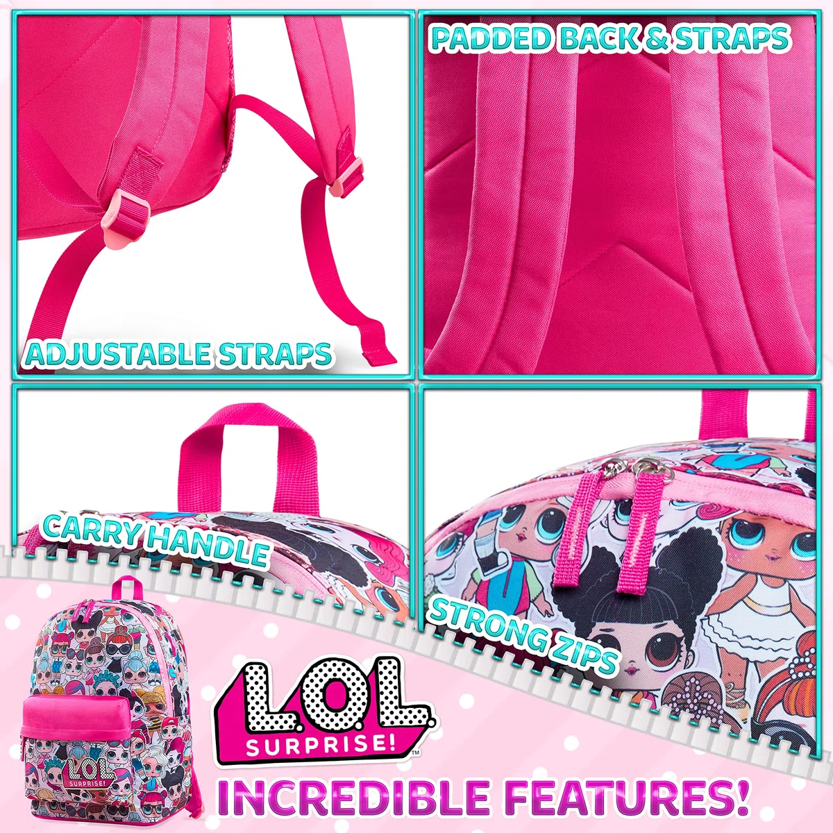 L.O.L. Surprise! Zainetto Bambina Zaino Scuola per Ragazze Zaino Scuola Elementare Bambina Cartella Scuola Tempo Libero Viaggio Accessori LOL Idea Regalo per Bambine