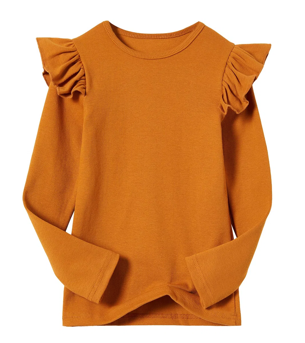 Maglietta a maniche lunghe da ragazza, in cotone a costine, elasticizzata, basic, calda, girocollo