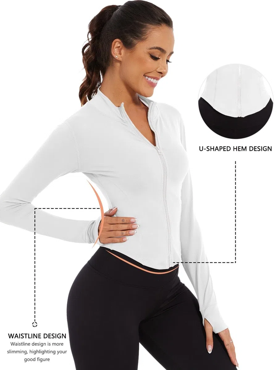 Yutdeng Giacca Sportiva Giacca da Corsa da Donna con Zip a Maniche Lunghe Fitness Traspirante Leggera Giacca Running Donna Felpa da Yoga Palestra Slim Fit con Fori per i Pollici
