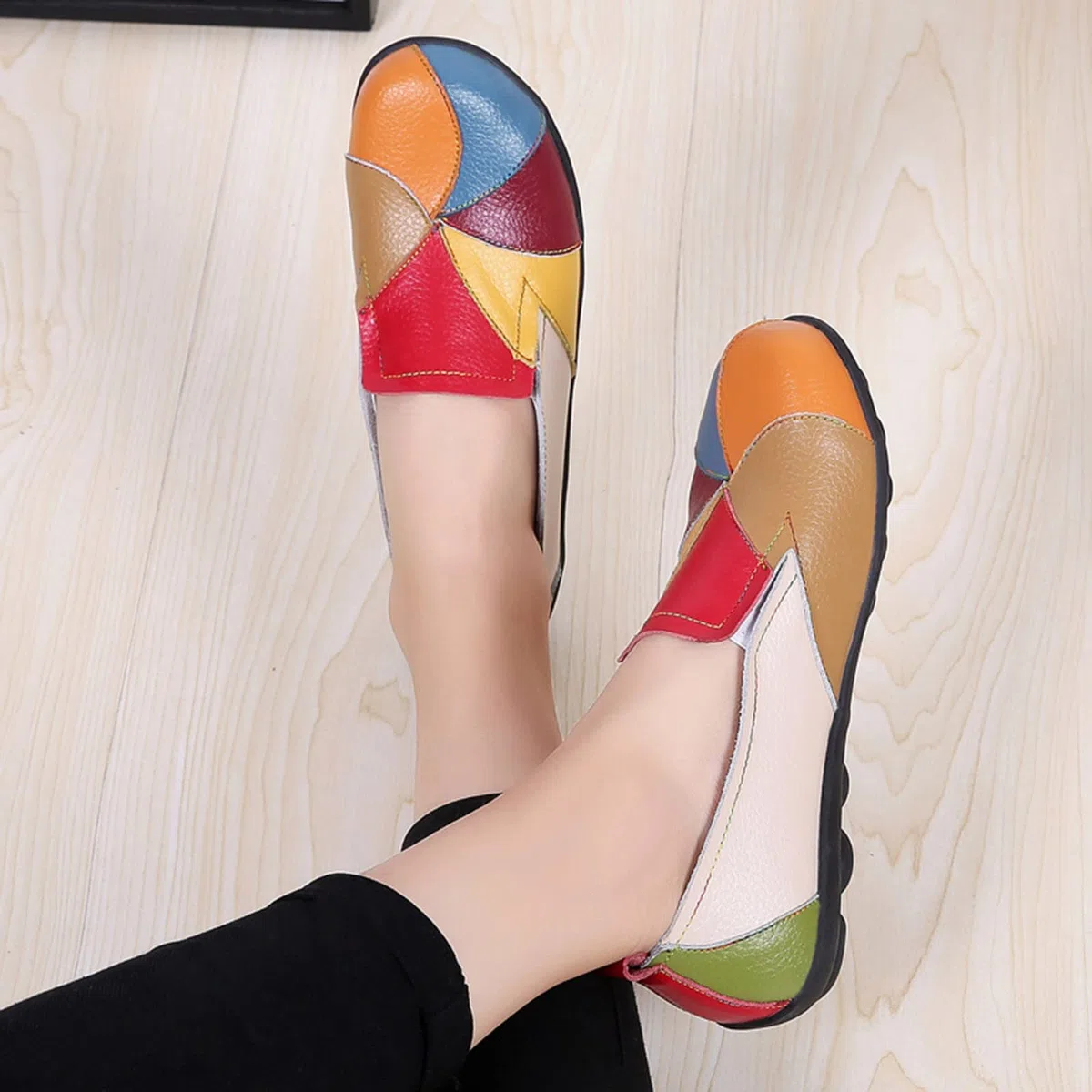 Scarpe basse da donna Loafers con patchwork colorato chiuso punta tonda scarpe basse antiscivolo slip-on in pelle mocassini suola in gomma morbida sandali casual scarpe da barca