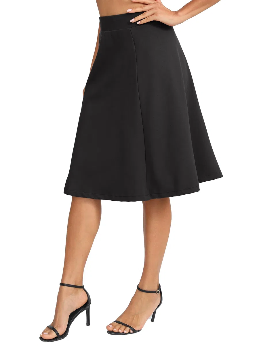 Donne Elegante A-Linea Vita Alta Midi Gonna Flared Affari Ufficio Lunga Elastica Gonne