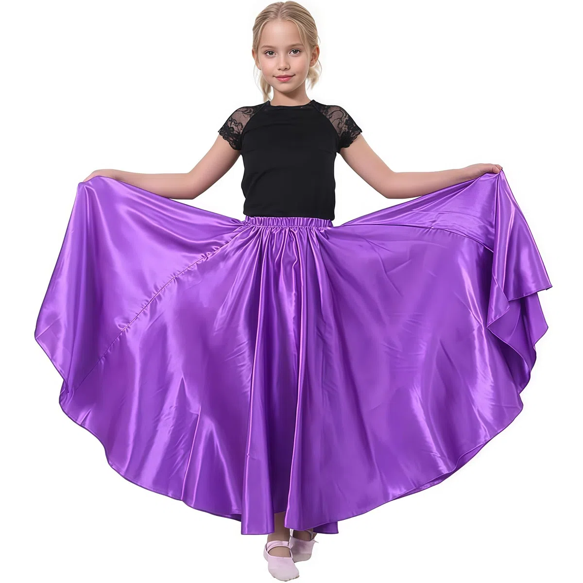 Baisdan Gonna per Danza del Ventre per Ragazze, Gonna Lunga in Raso Cerchio Completo per Danza del Ventre, Costume da Ballo Flamenco