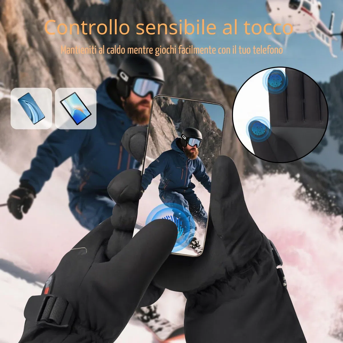Wholede Guanti Riscaldabili Ricaricabili Moto con 2 Batterie 10000mAh, 7.4V per Riscaldamento Rapido - Guanti Riscaldati Uomo e Donna per Moto, Sci, Trekking - Touchscreen, Impermeabili, M