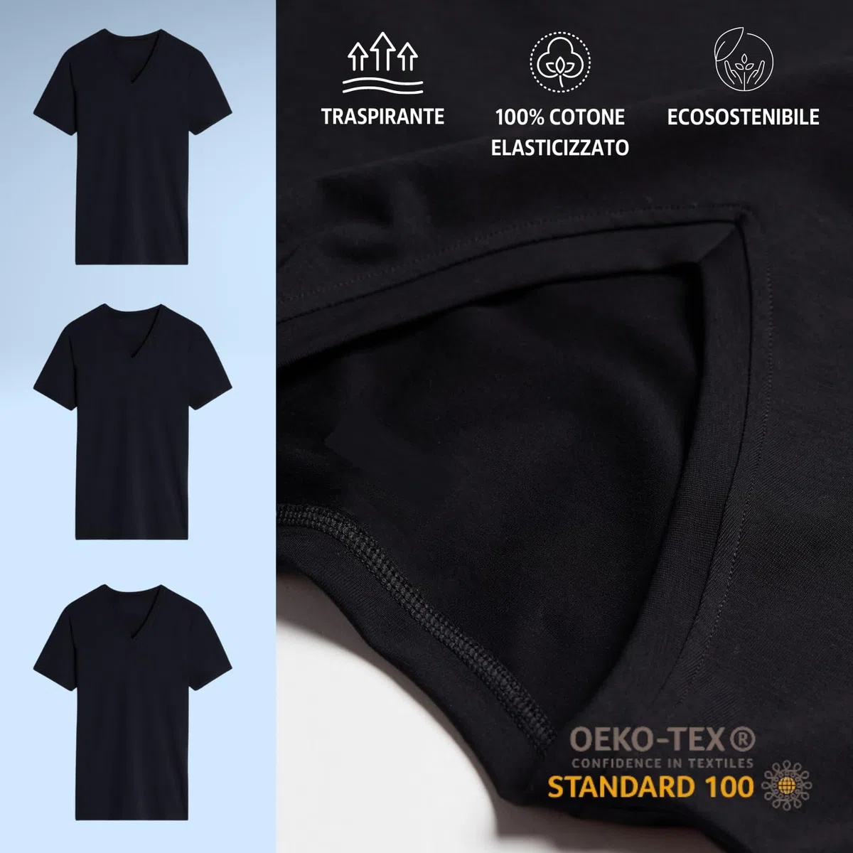 Irge - Set 3 Magliette Intime Uomo Cotone Elasticizzato Girocollo e Scollo V T Shirt Finissima Cuciture Piatte Intimo Maglietta Uomo Nera Bianca e Colorata