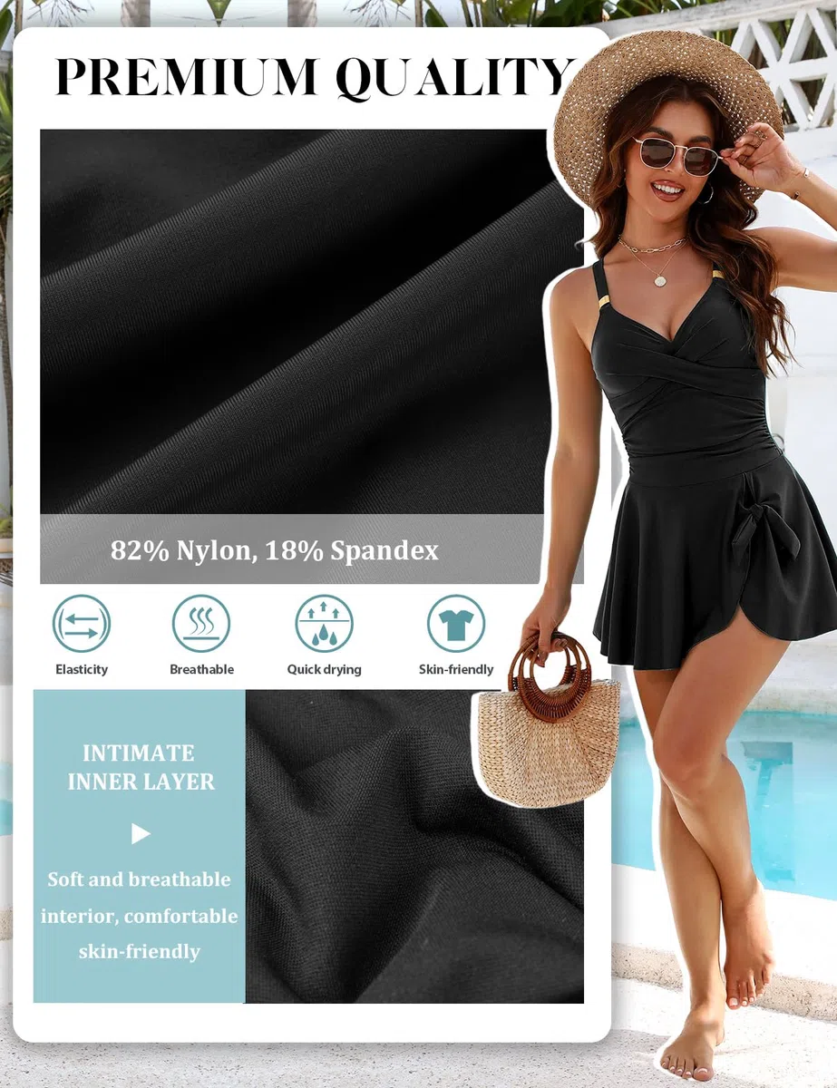 Nadeer Costume da Bagno Intero Donna Elegante Push Up Swimwear Scollo a V Swimdress Controllo della Pancia Spiaggia Estate Beachwear