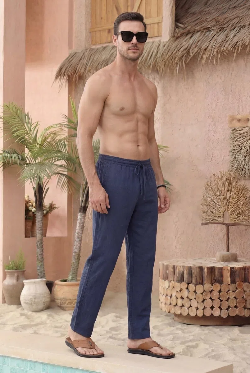 Pantalone Lino Uomo Elastici Leggeri Pantaloni Estivi Uomo Lunghi Cotone Pantalone Motivi Ricamati